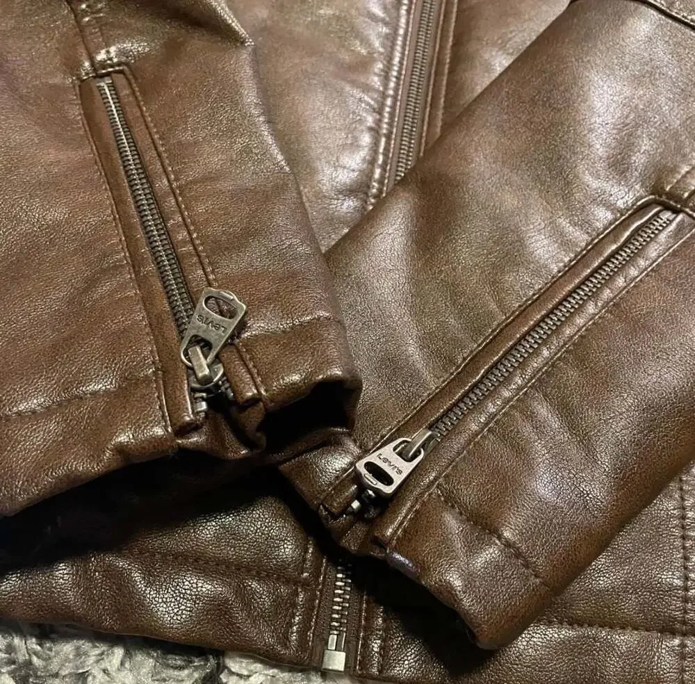 Levi's Men's Brown Faux-Leather Hooded Racer Jacket - Picture 2 of 5